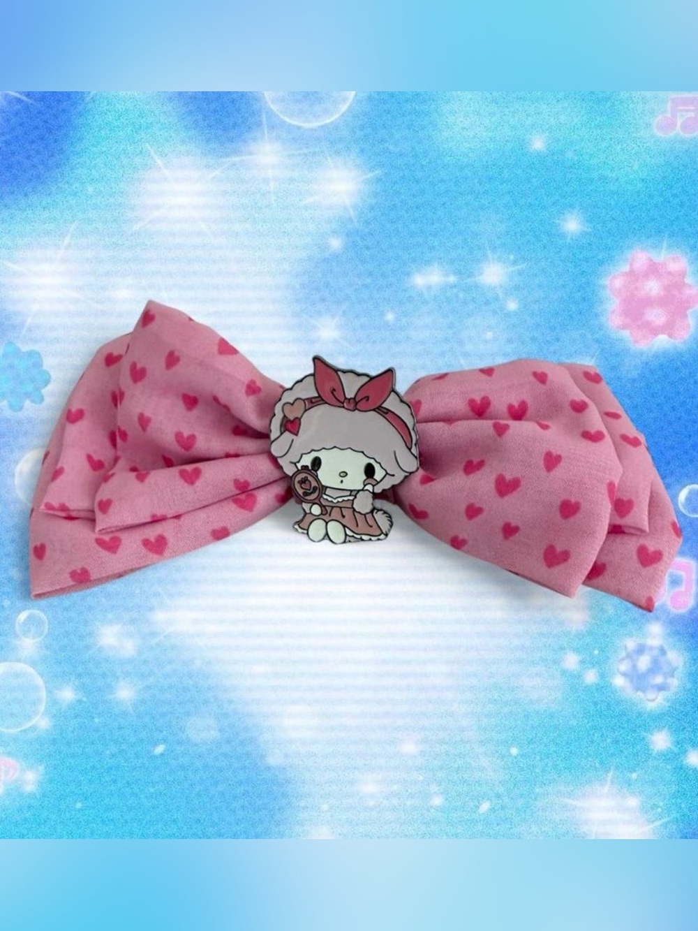 Sanrio My Sweet Piano pink bow clip with small pink hearts